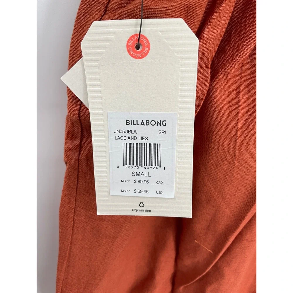 Billabong Lace and Lies Spiced Coral Crochet Trim Wide Leg Jumpsuit‎ Small NEW